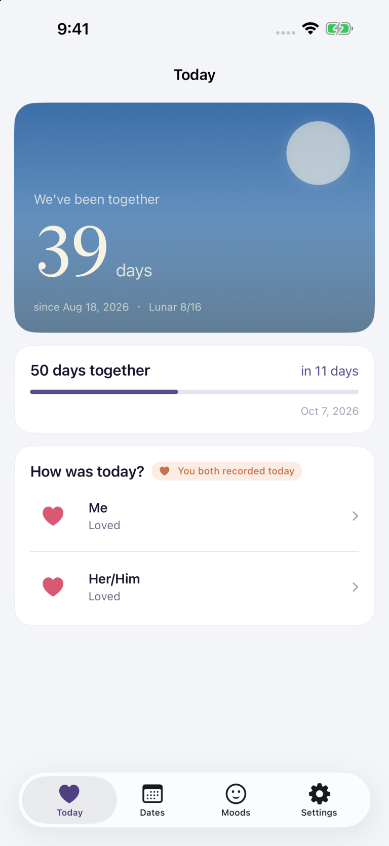 Today view with day count in Since