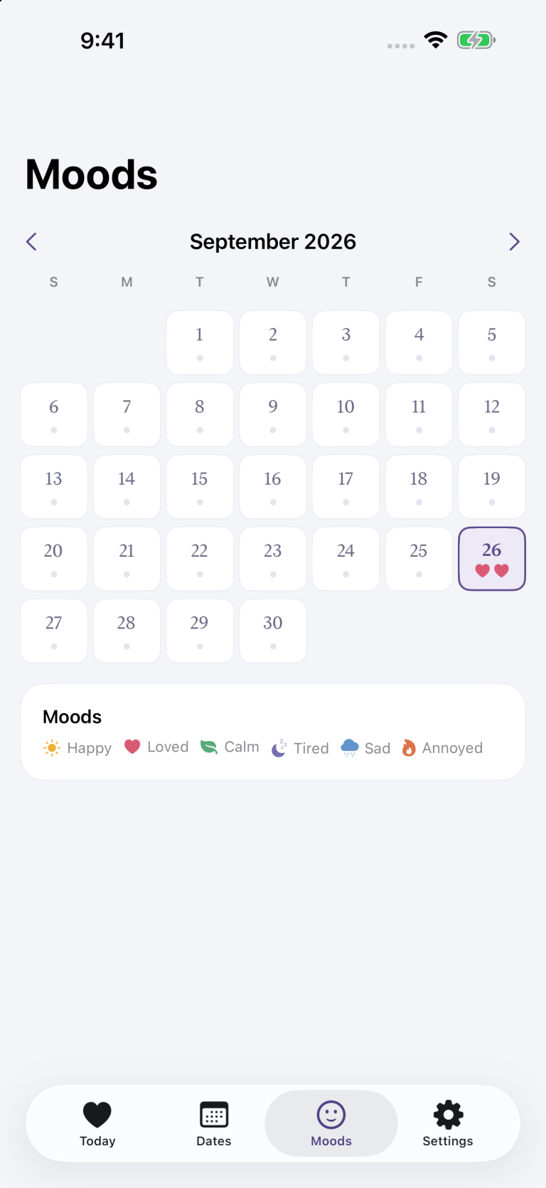 Daily moods calendar in Since
